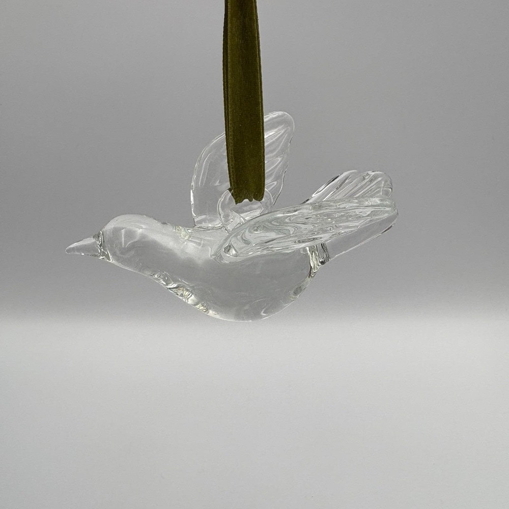 Vintage Clear Glass Hand Blown Bird Dove Christmas Ornament 3-1/2"